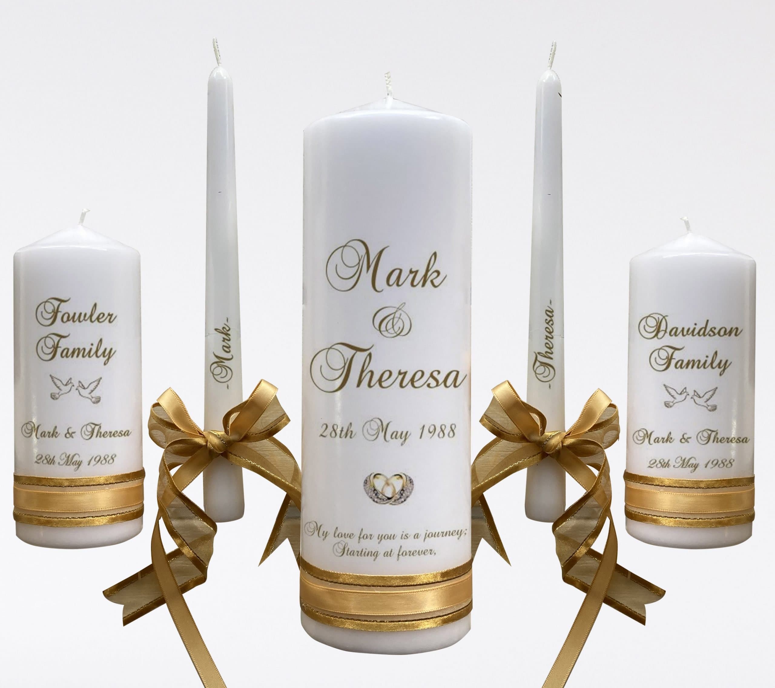 Wedding Personalised Unity Candle Set of 5 Double Classic - Ceremony
