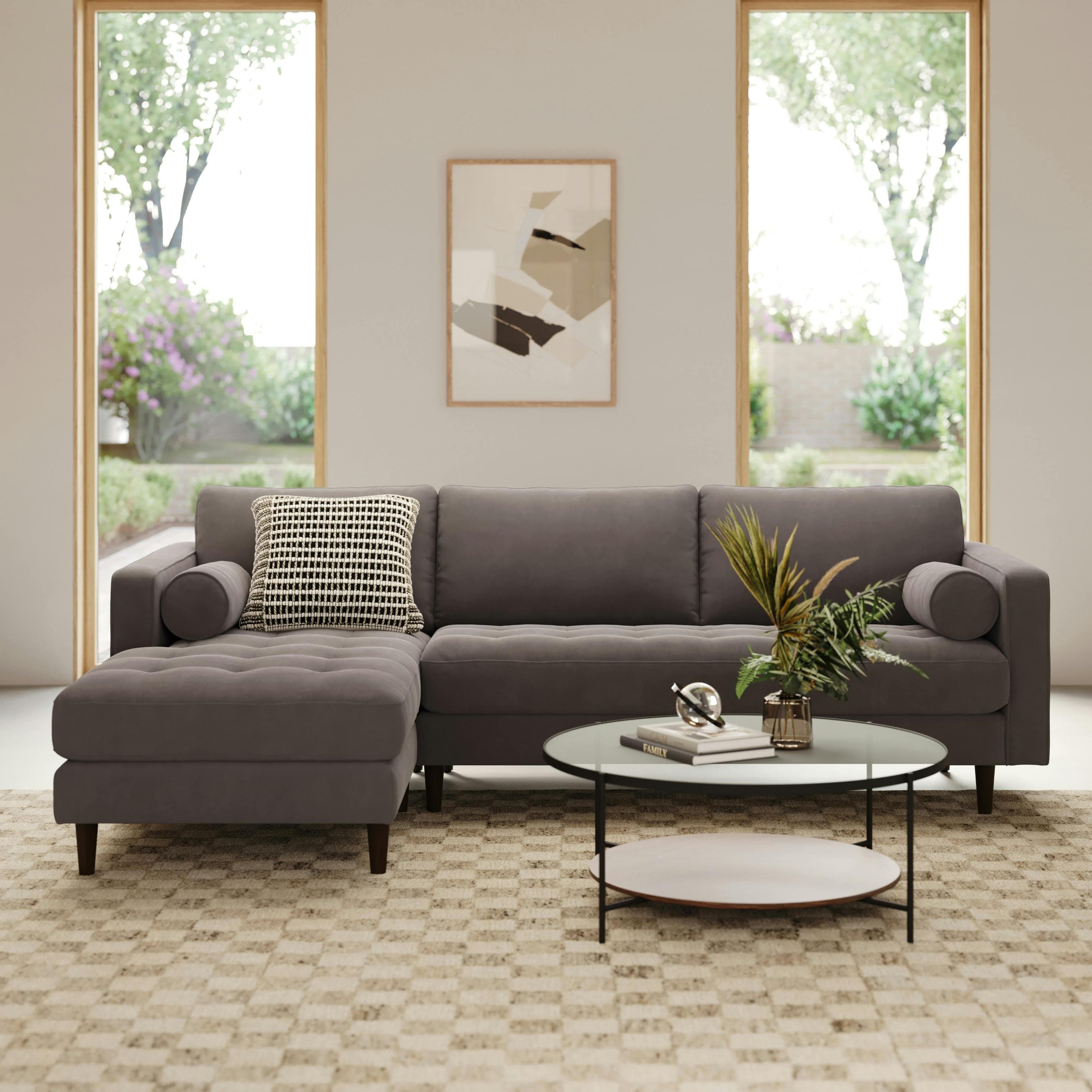 Sven Hale Warm Gray Velvet Left Chaise Sectional Sofa | Article