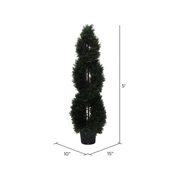 Vickerman 5-ft Artificial Green Cedar Double Spiral Topiary with Black ...