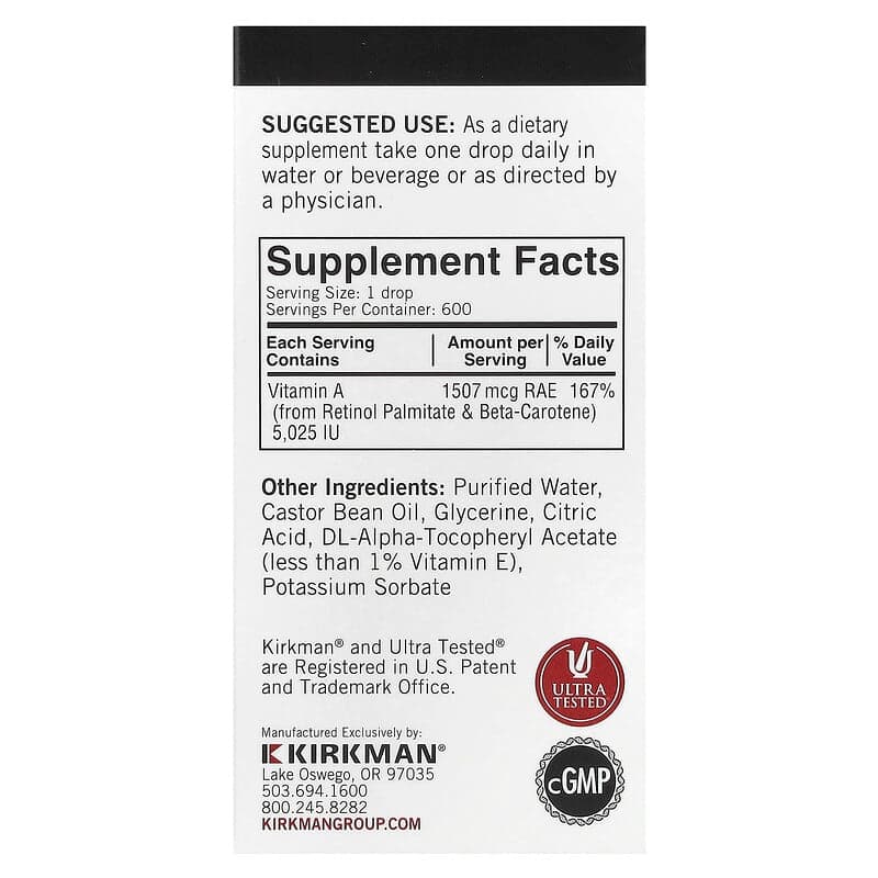 Gouttes de vitamine A mycélisée, 1507 µg, 30 ml