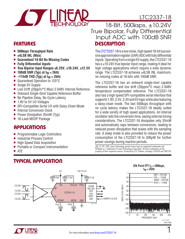 LTC2337-18 Differential Input ADC Datasheet | Linear Technology