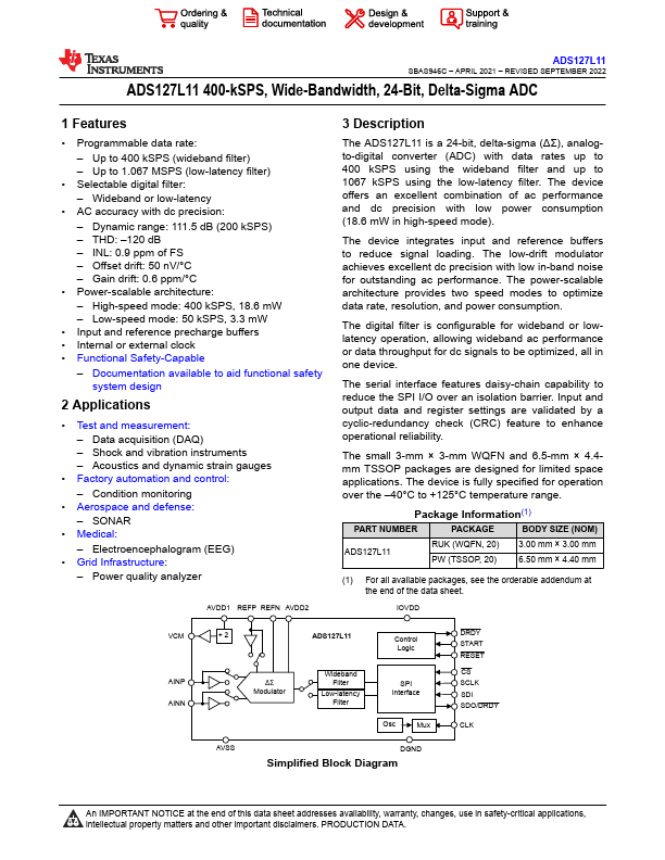 ADS127L11 Datasheet | Texas Instruments