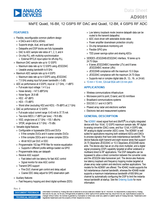 AD9081 Datasheet (RF DAC) | Analog Devices