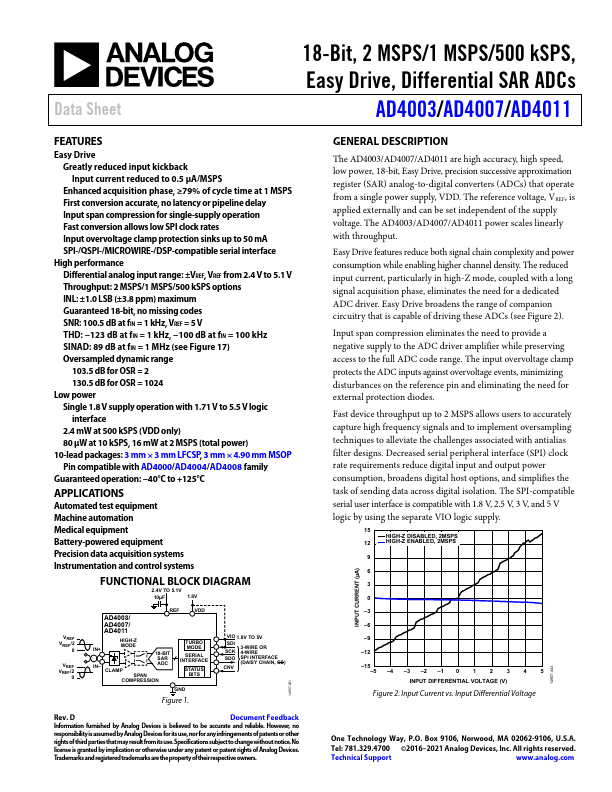 AD4003 Datasheet (Precision SAR Differential ADC) | Analog Devices
