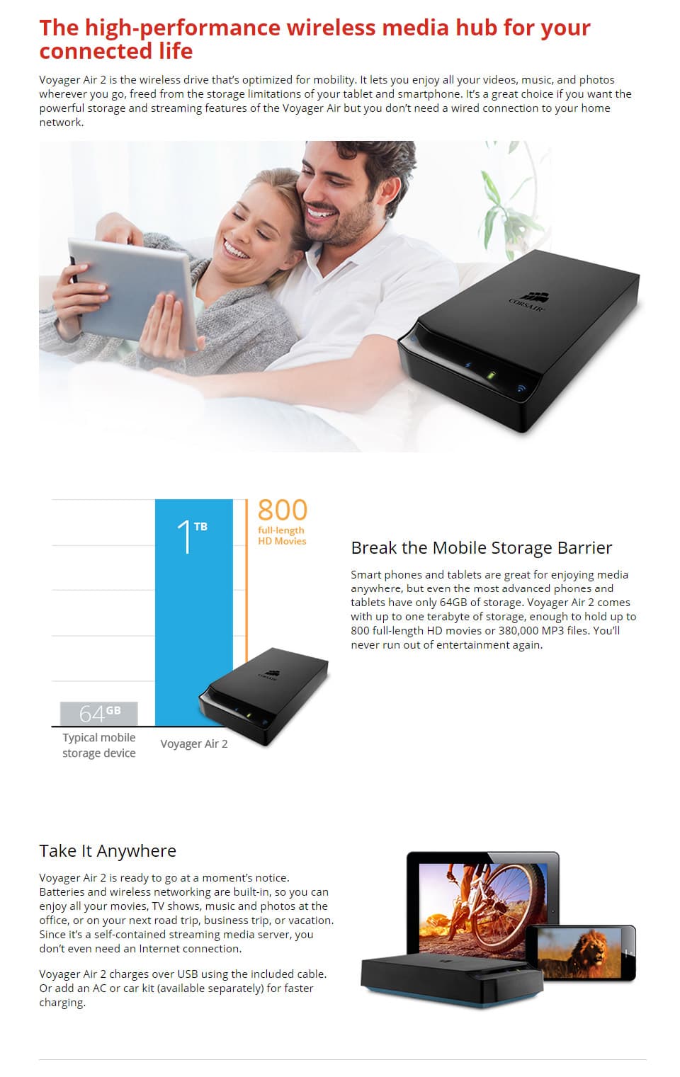 Buy Corsair Voyager Air 2 Plus Mobile Wireless Storage 1TB [CMFAIR-VA2P ...
