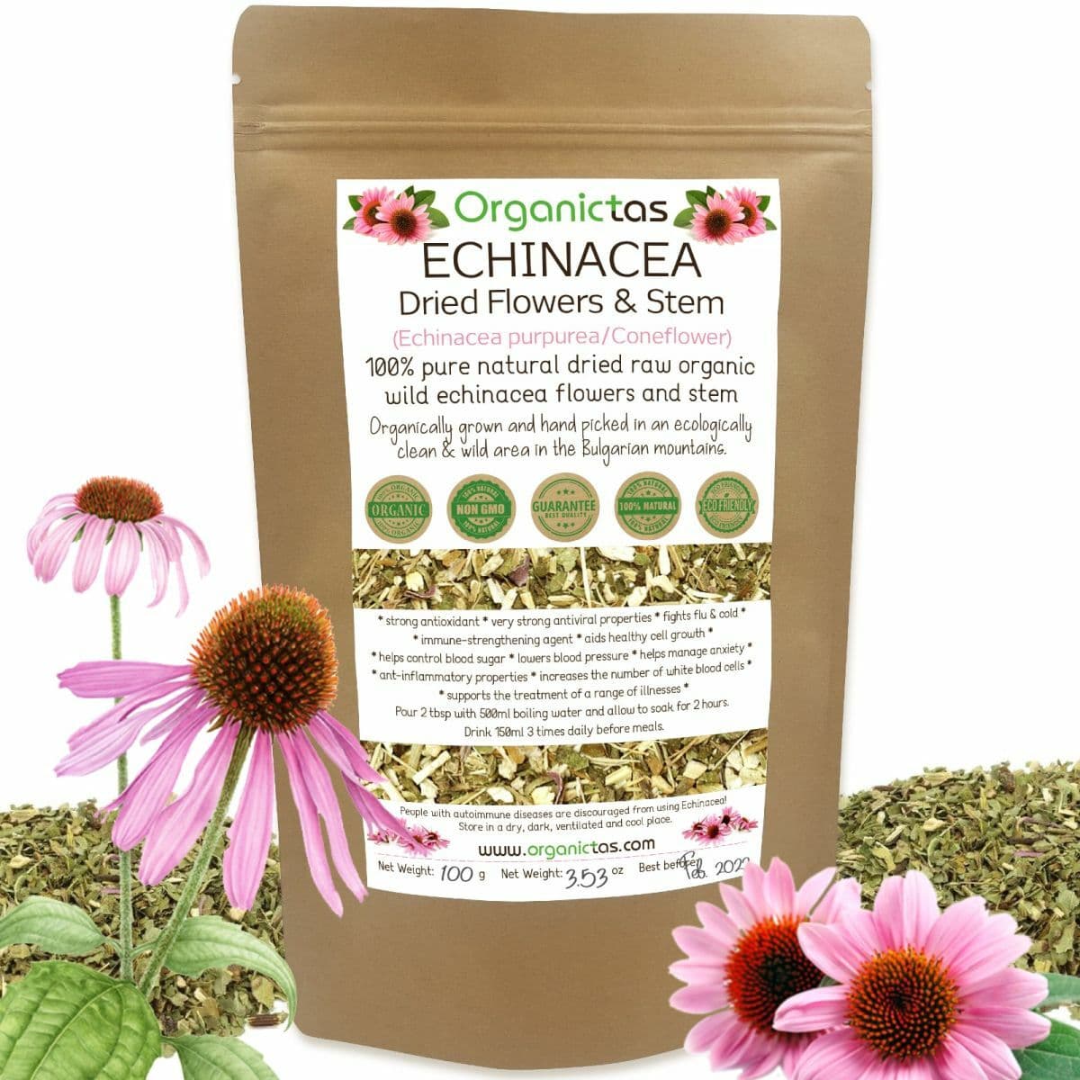 Organic ECHINACEA PURPUREA Herbal Tea 100g Immune System ...