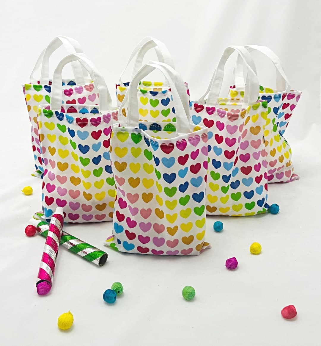 Rainbow Hearts Reusable Fabric Party, Gift, Goodie, Loot Bags. A Unique ...