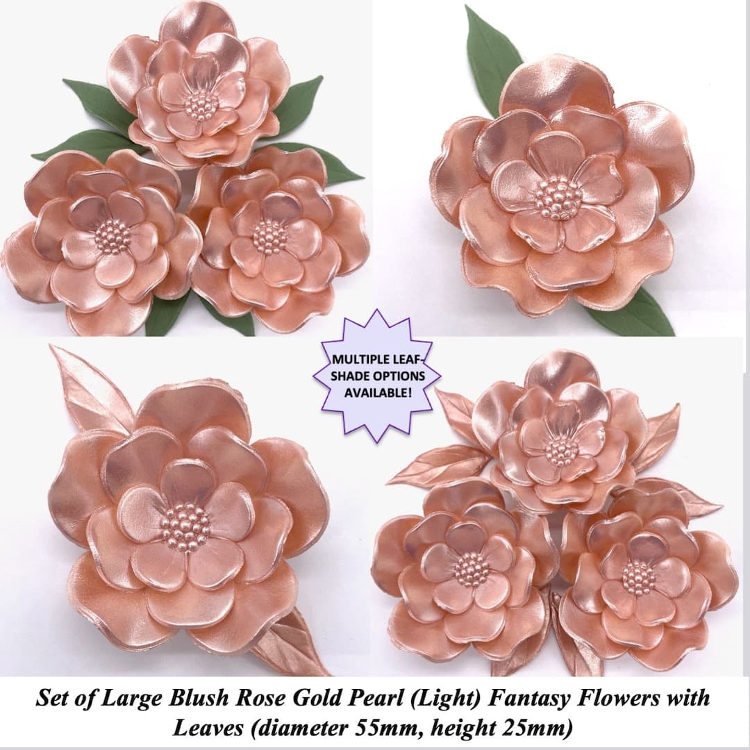 Light Rose Gold Edible Flowers Wedding Cake Decorations Birthday Rose ...