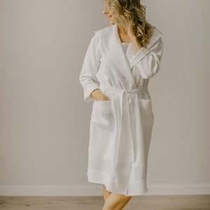 White Linen Robe, Hooded Linen Bathrobe, Linen Spa Gown, Simple Linen ...