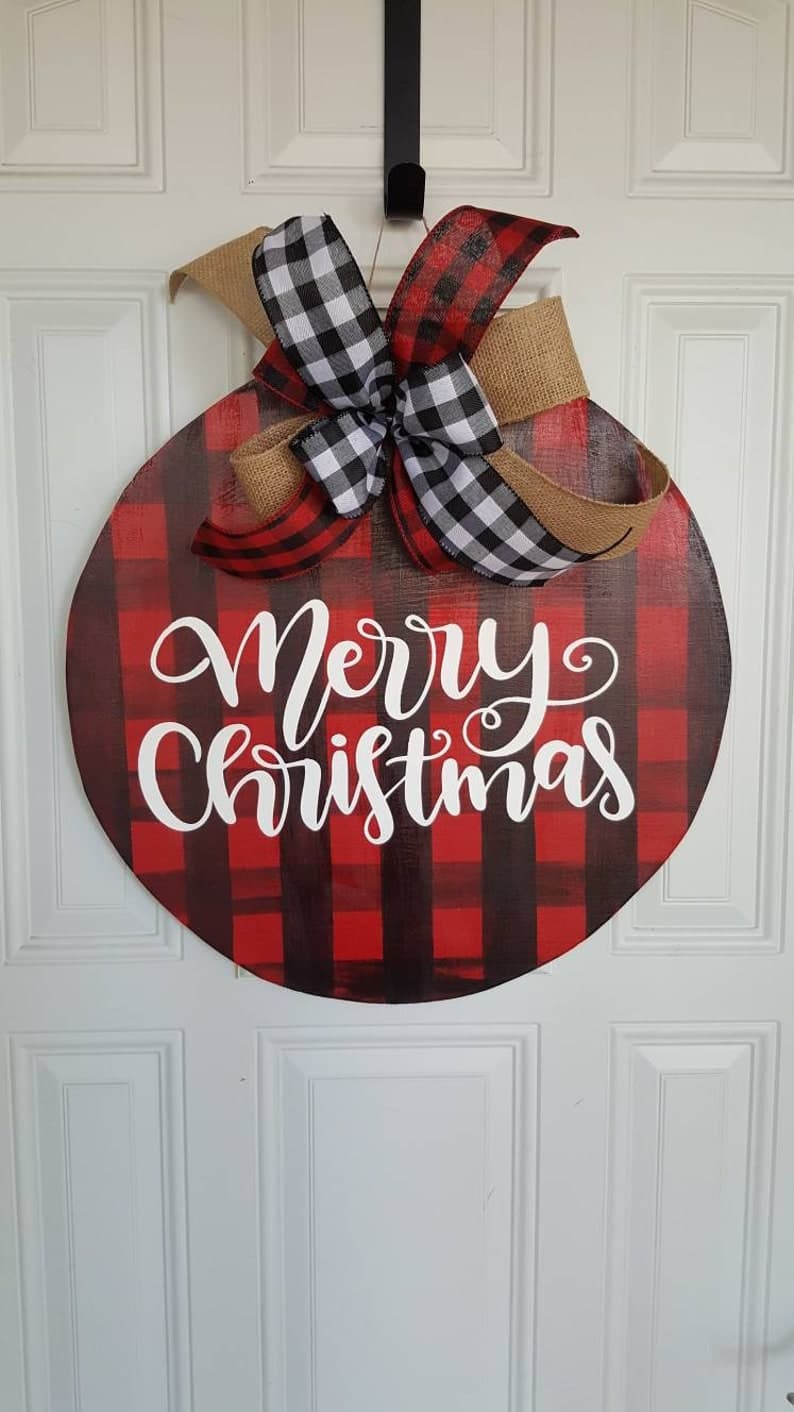 Christmas Door Hanger for Front Door Buffalo Check Christmas - Etsy