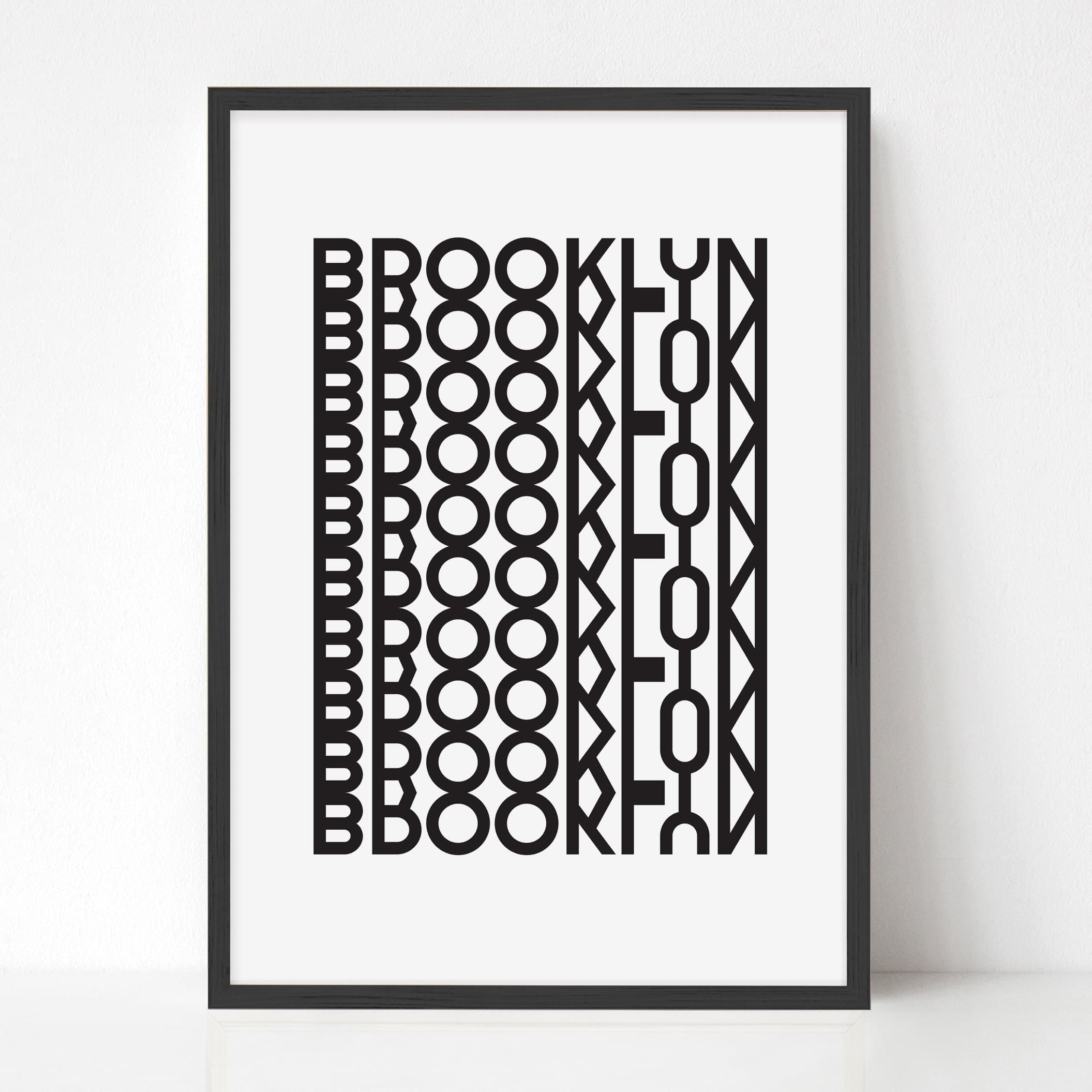 Framed Brooklyn Minimalist Art Print, Modern Typography Wall Art, Black ...