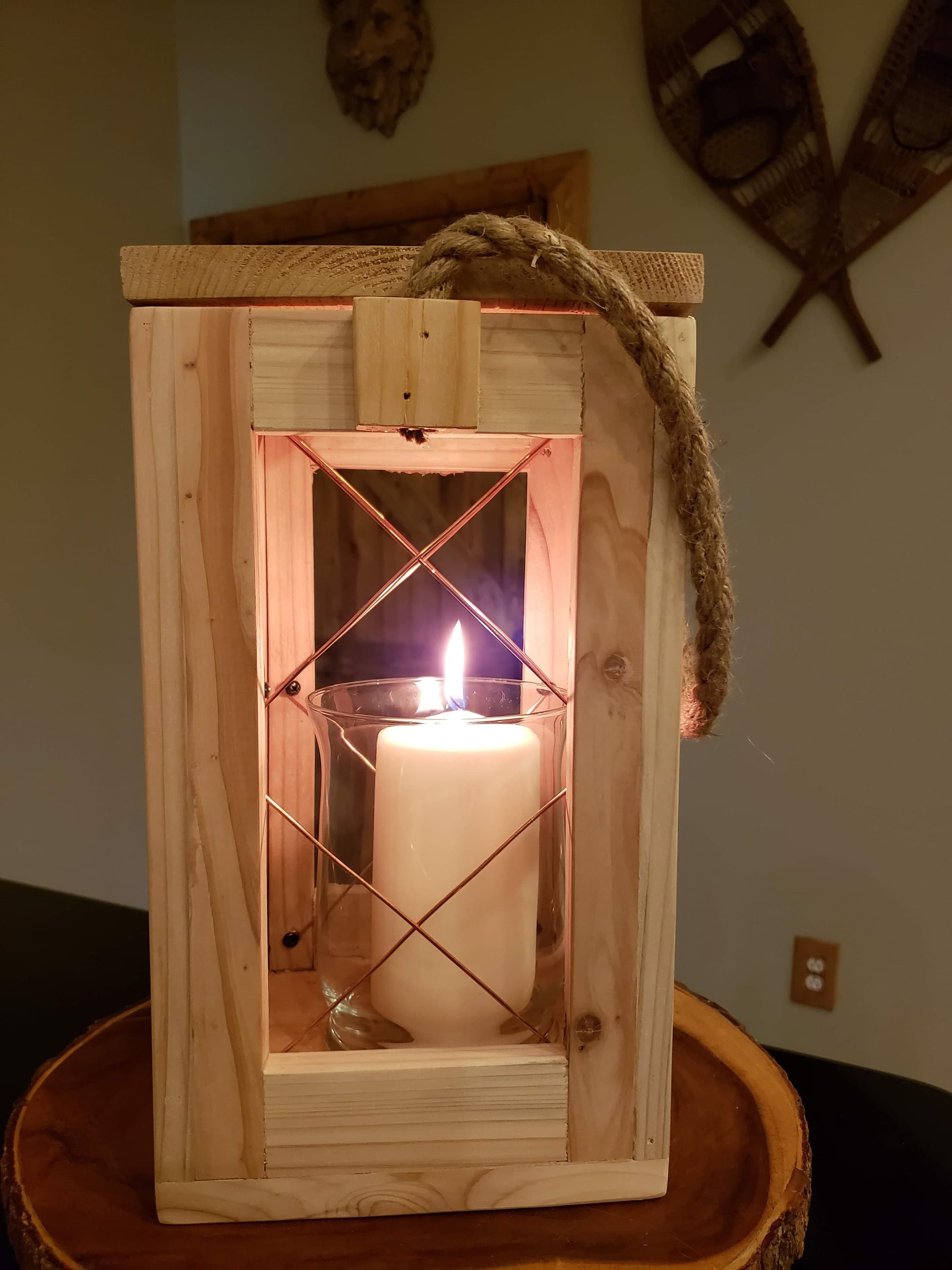 Rustic Candle Lantern L Cedar Candle Lantern L Wood Candle - Etsy UK