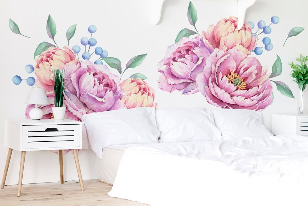Watercolor Peonies Wall Decal, Peony Wall Decal, Large Pink Flowers ...