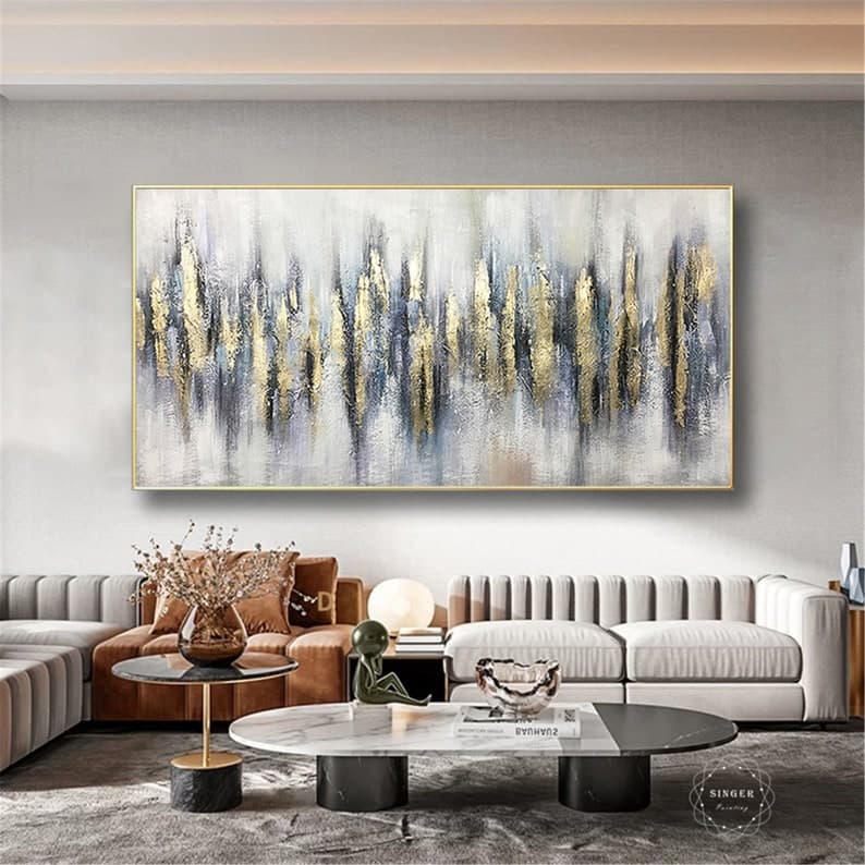 Gold Leaf Wall Art Abstract Painting on Canvas Wall Framed for - Etsy