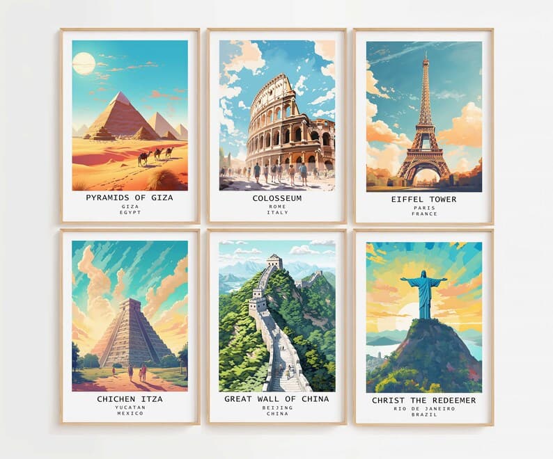 100 Retro Travel Landmarks Posters Vintage Posters Travel Decor Travel ...