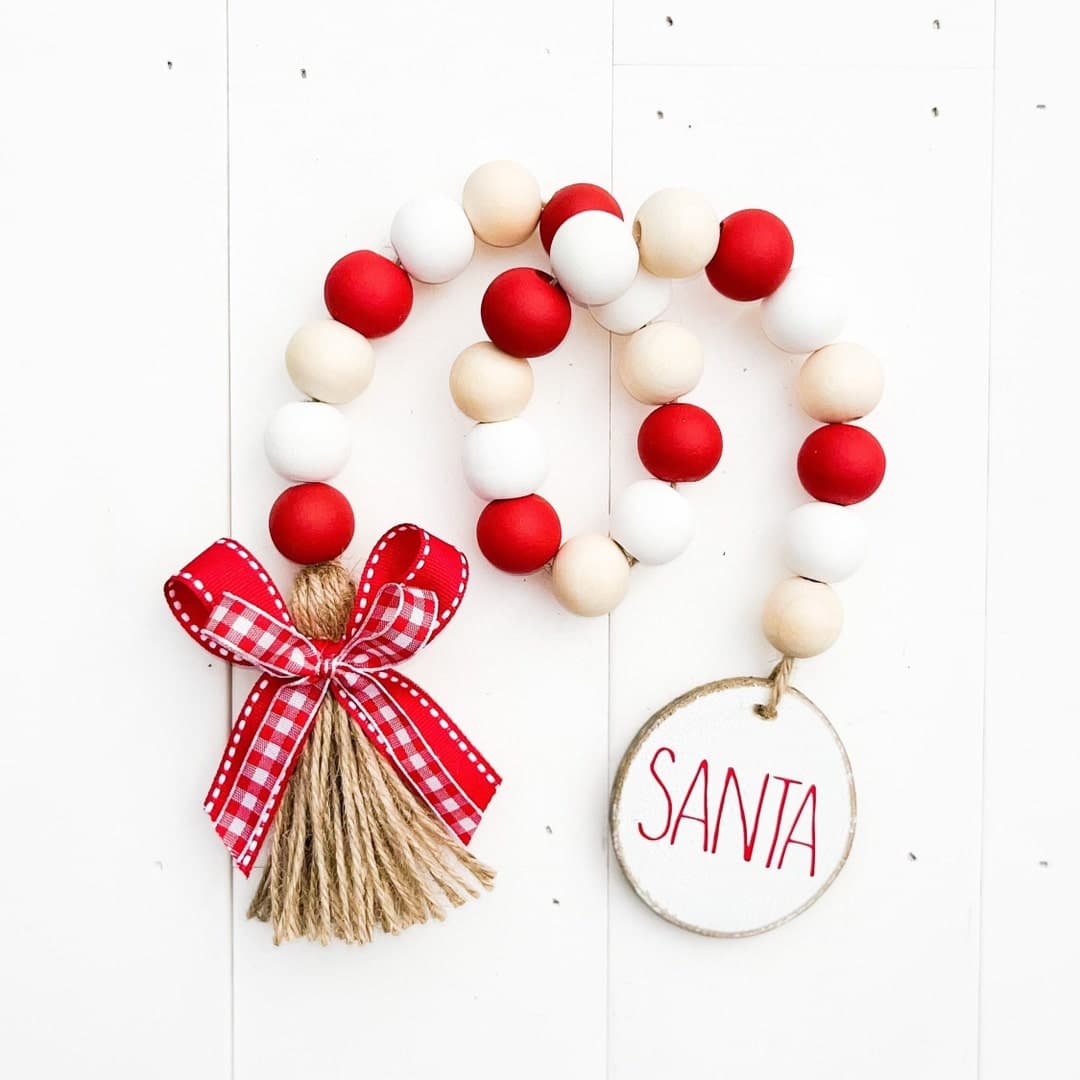 Farmhouse Christmas Rae Dunn Inspired Santa Wood Bead Garland, Tiered ...