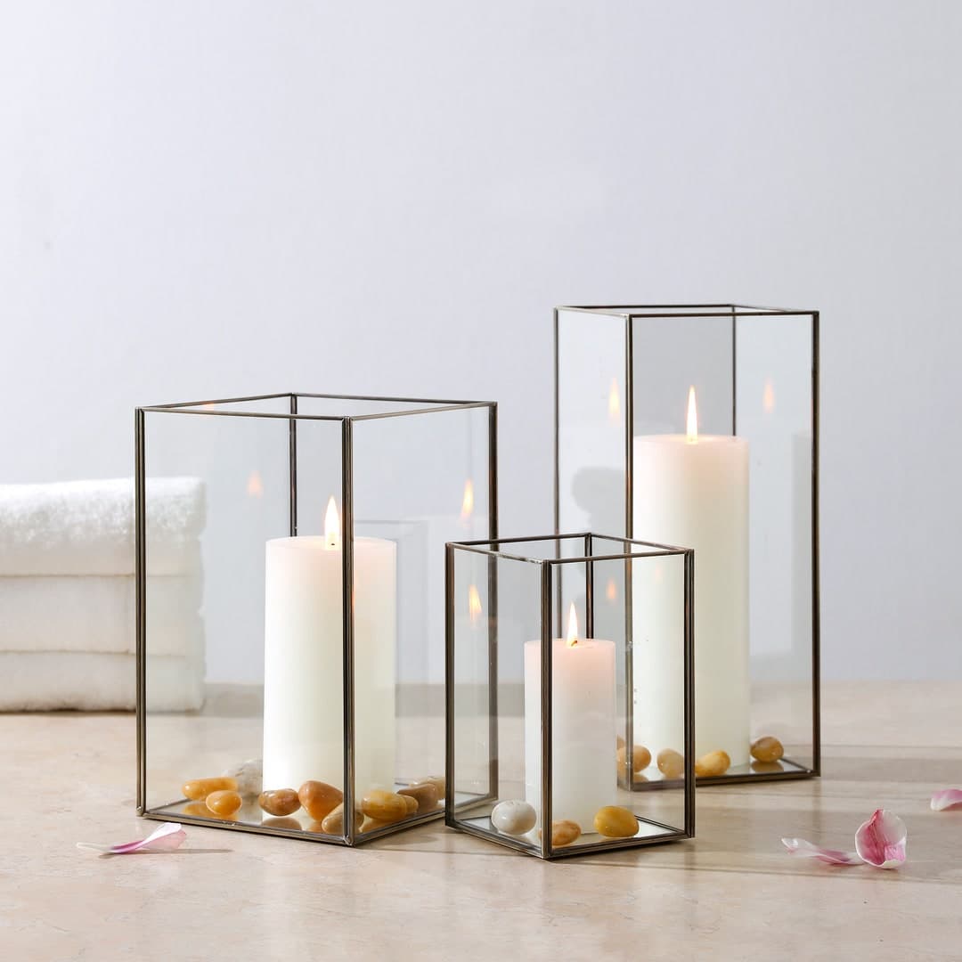 Set of 3 Square Glass Hurricane Candle Holders - Etsy