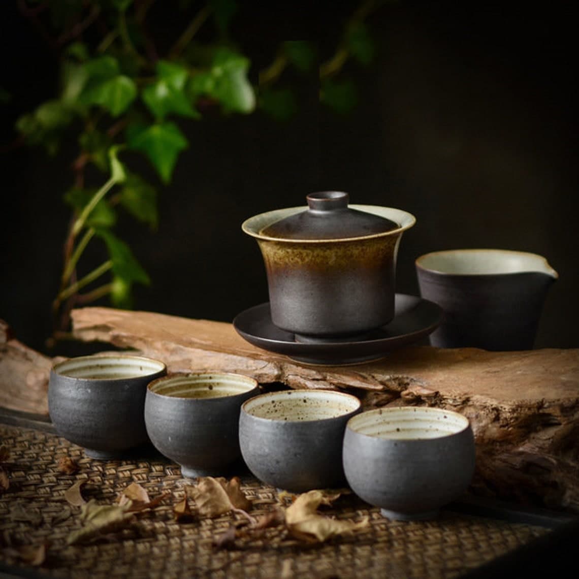 Handmade Stoneware Gaiwan Tea Set Japanese Zen Style Gongfu | Etsy