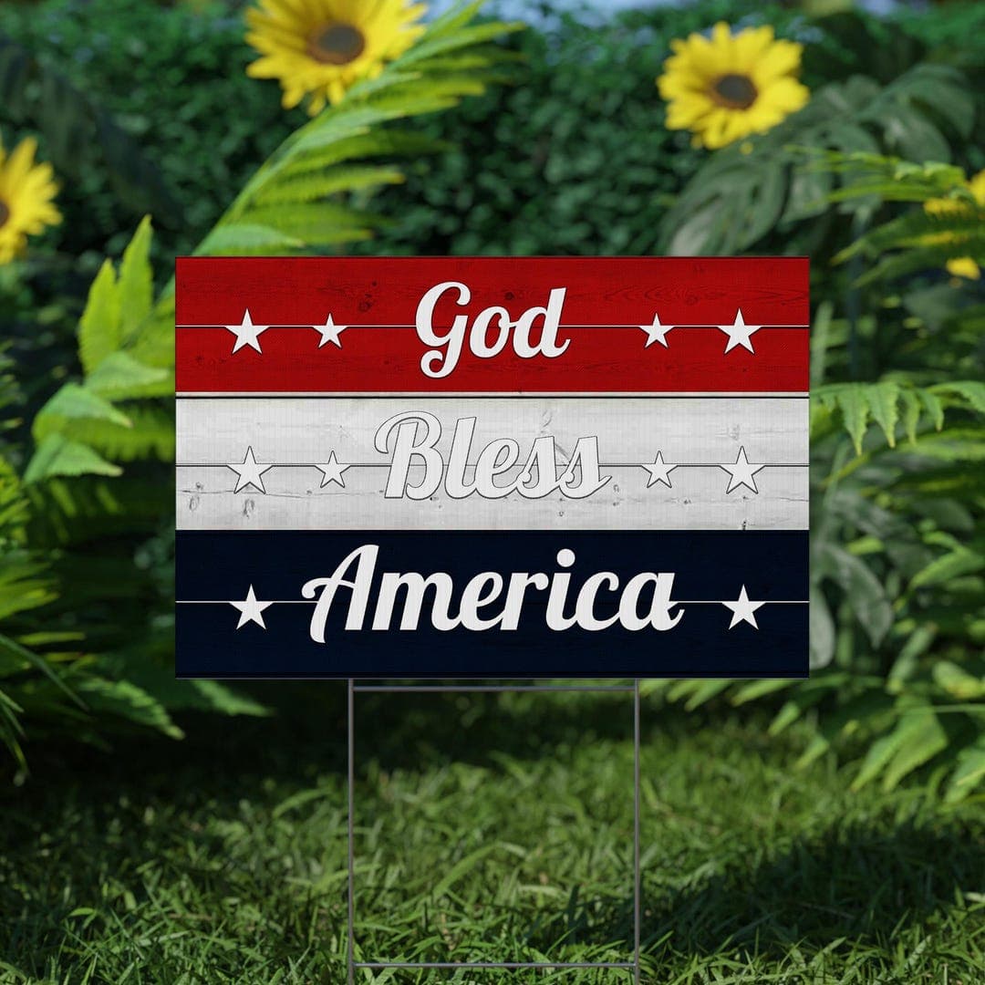 Yard Signs God Bless America Lawn Sign, USA Flag 4th of July ...