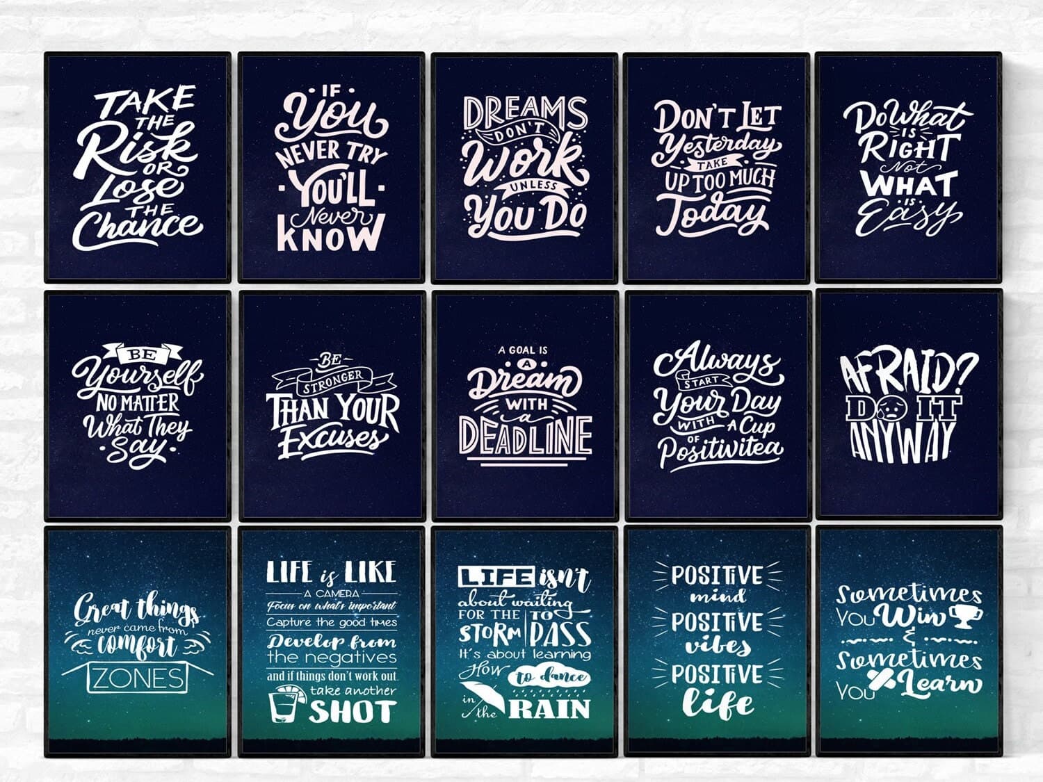 Motivational Quotes Wall Art Inspirational Signs Printable Bundle Wall ...