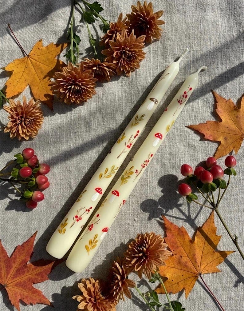 Hand Painted Thanksgiving Taper Candles: Fall Table Decor, Set of 2 - Etsy