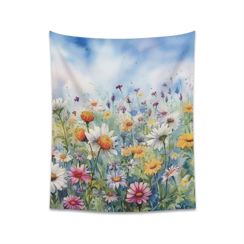 Wildflower Printed Vertical Wall Tapestry, Spring Flower Wall Hanging ...