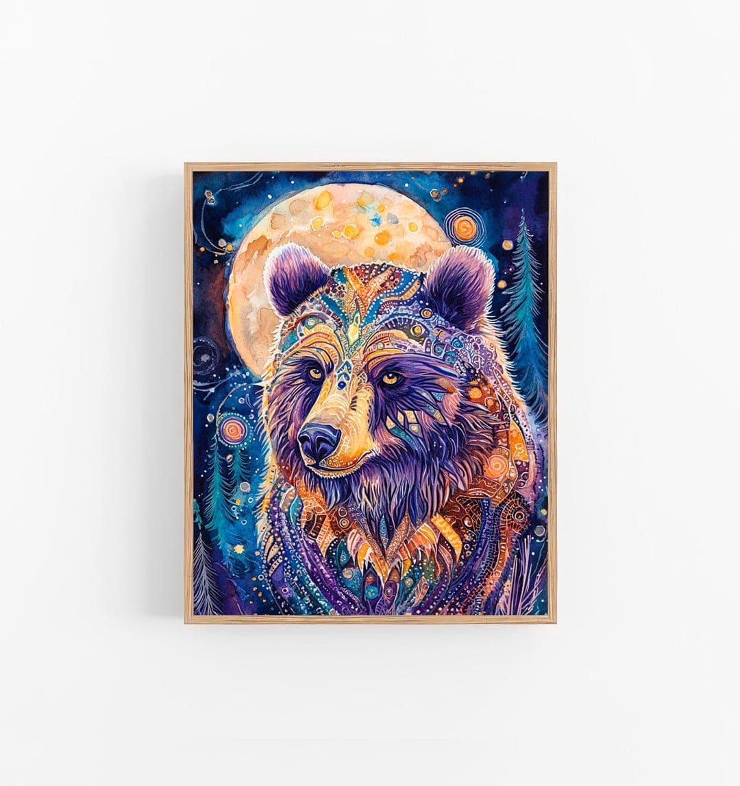 Cosmic Bear Watercolor Art Print Mystical Moonlit Bear Illustration ...