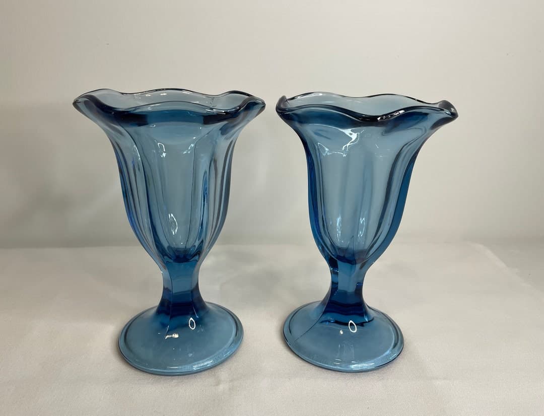 Anchor Hocking Vintage Blue Sundae Glasses Set of 2 Parfait Glass Retro ...