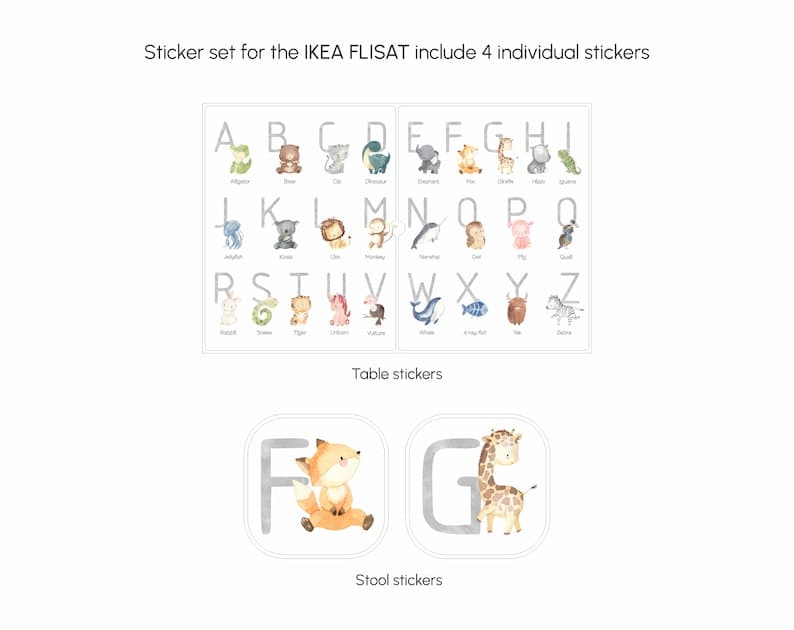 Montessori ABC Animals Stickers Set for IKEA FLISAT Kids Table ...