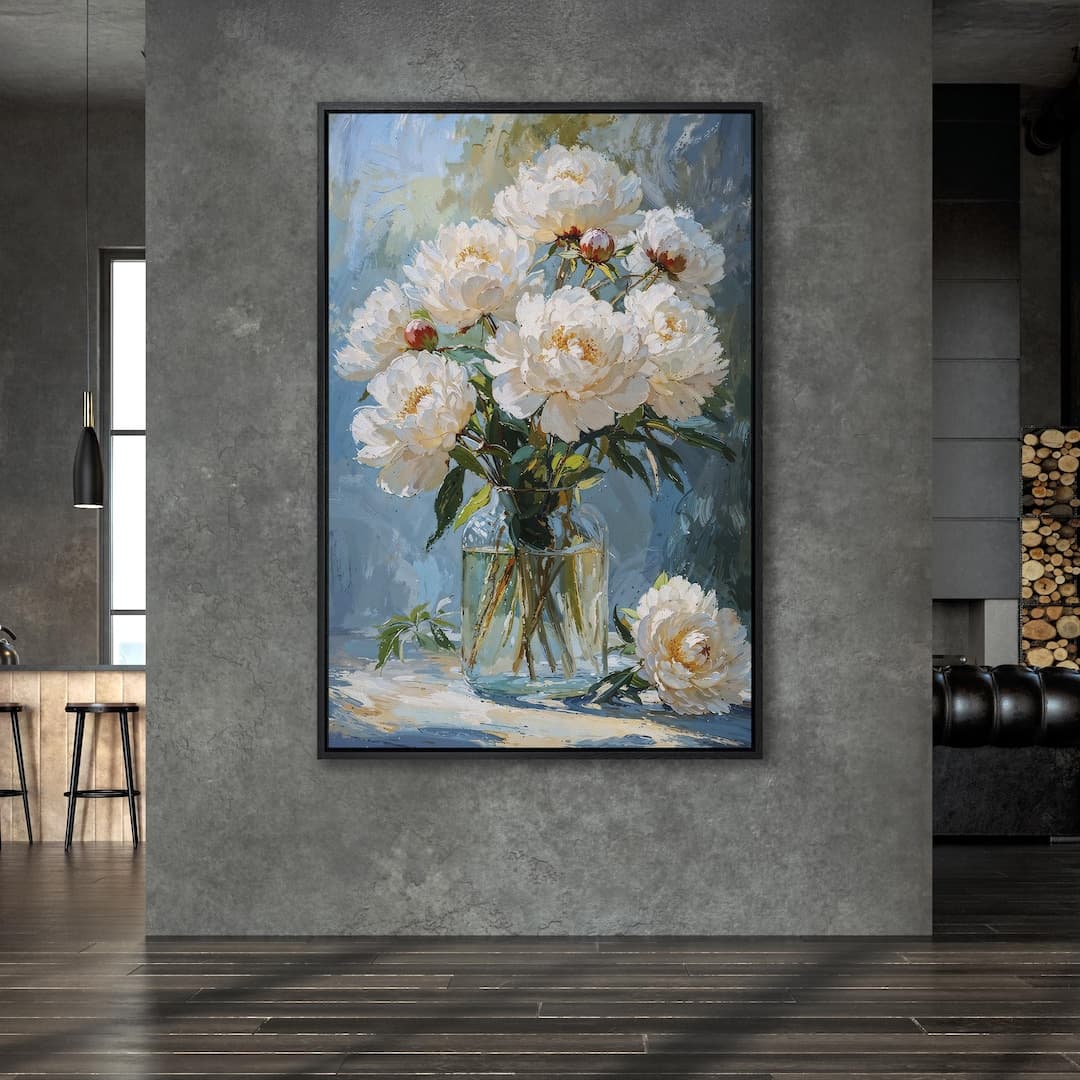 Peony Flower Bouquet Framed Canvas Print - Floral Art, Large Wall Art ...