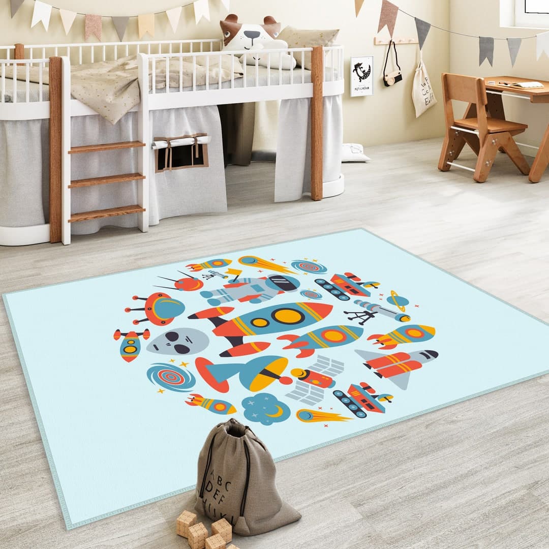 Blue Kids Rug, Space Play Mat, Astronaut Rugs, Space World Kids Rug ...
