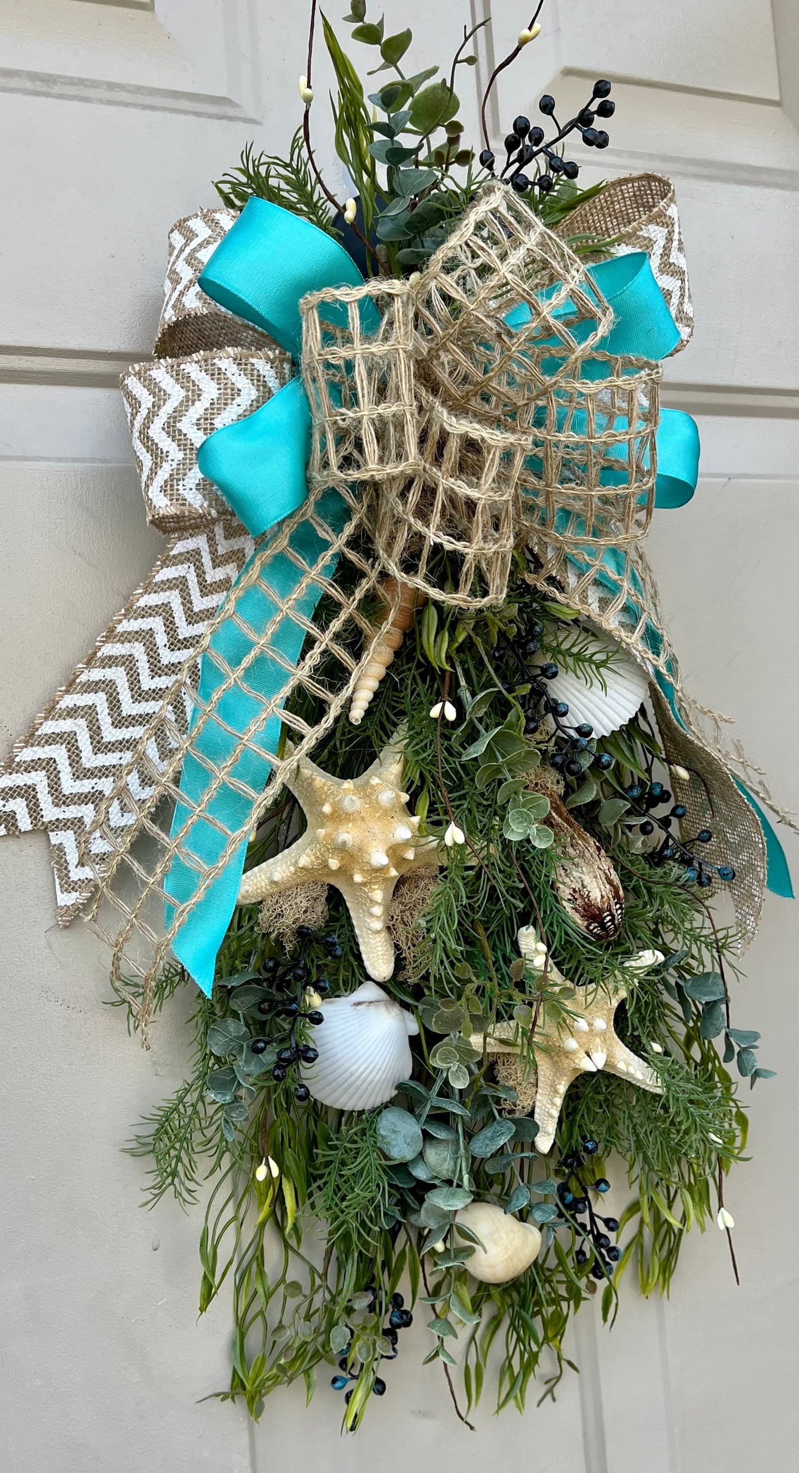 BY THE SEA (aqua) Door Swag - Coastal - Beach House - Nautical Door ...