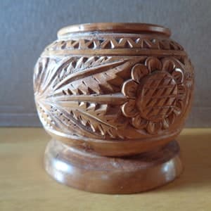 Vintage Carved Wood Pot; Vintage Home Decor; Small Natural Wood ...