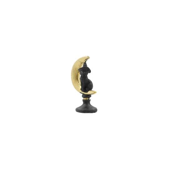 Mini Black Witch Cat Sitting on Gold Crescent Moon by Ashland® | Michaels
