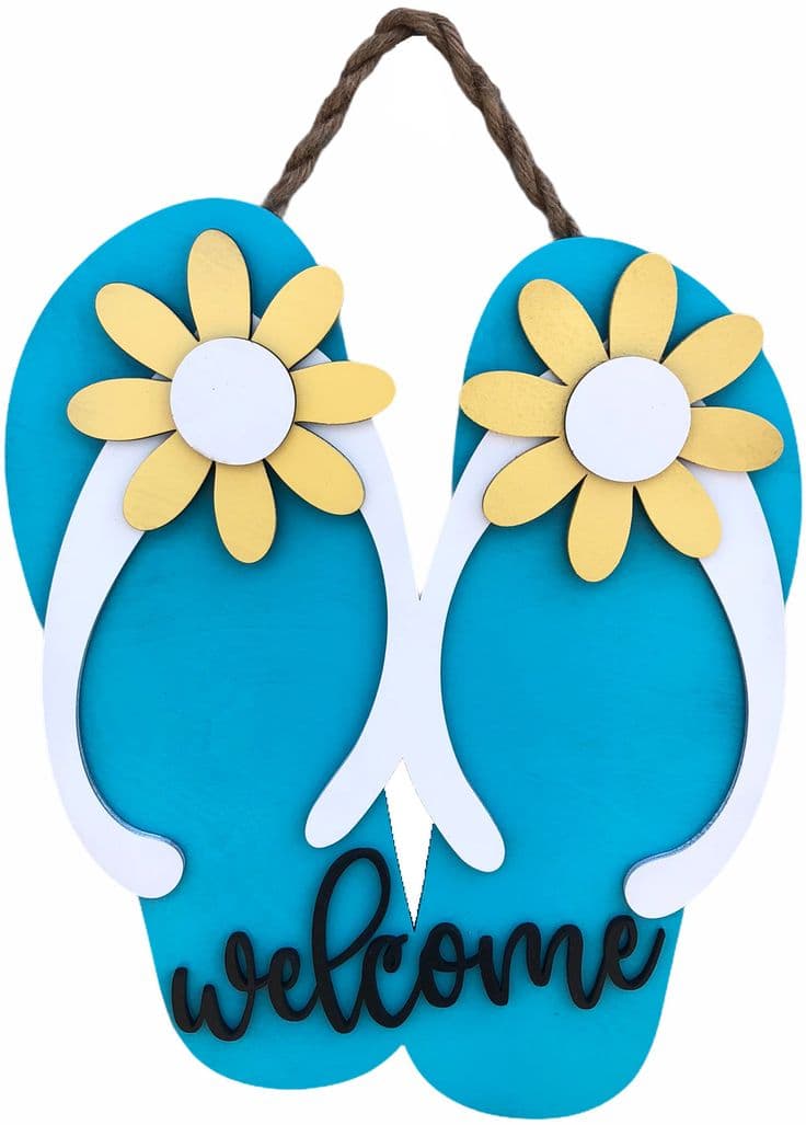 Welcome FLIP FLOP SIGN Lake Life, Door Hanger 3D Wood Wall Beach House ...