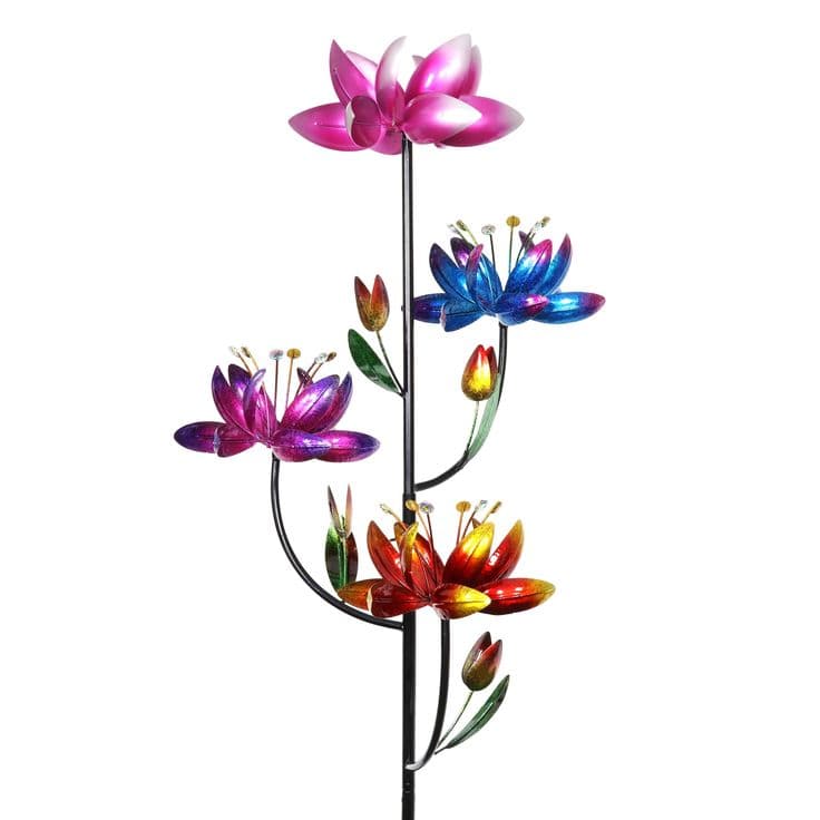 Exhart Lotus Flower Wind Spinner Garden Stake with Four Metallic ...