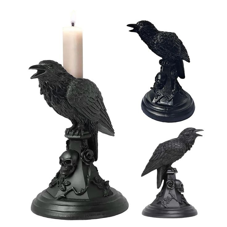 Raven Candle Holder,Black Resin Gothic Candlestick Holders,Raven ...