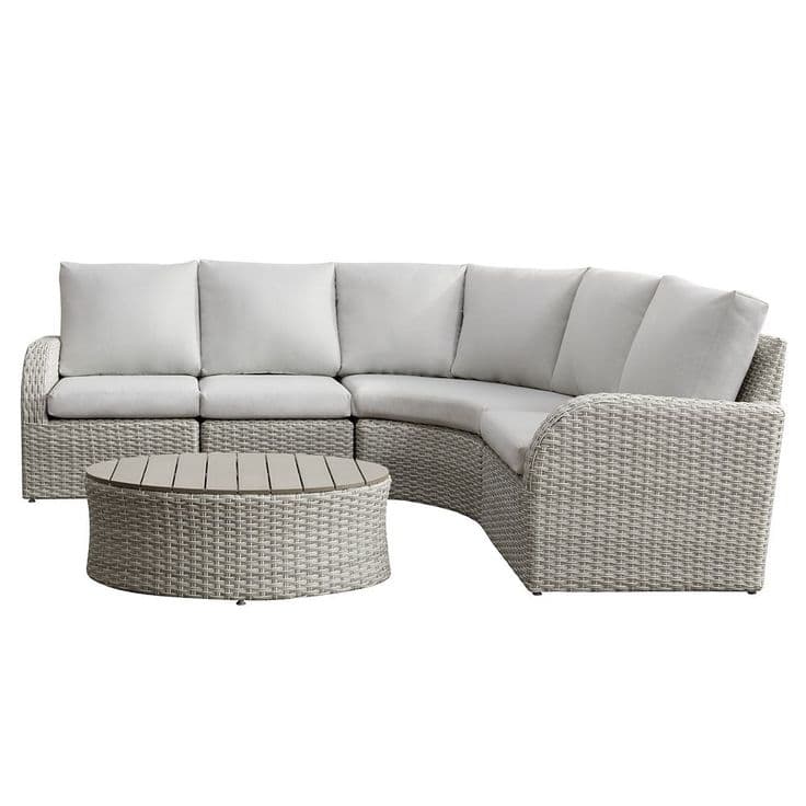Corliving 5pc Weather Resistant Curved Sectional with Oval Coffee Table ...