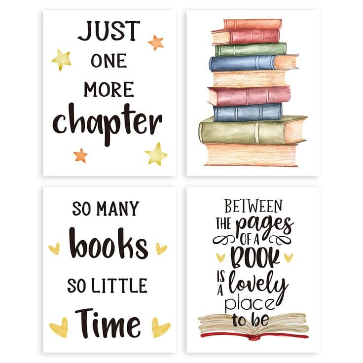 VIYZZX Inspirational Reading Quotes Wall Art Décor Prints Set Of Four ...