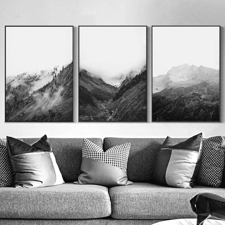YLHKME Black White Mountain Landscape Nature Pictures Canvas Painting ...