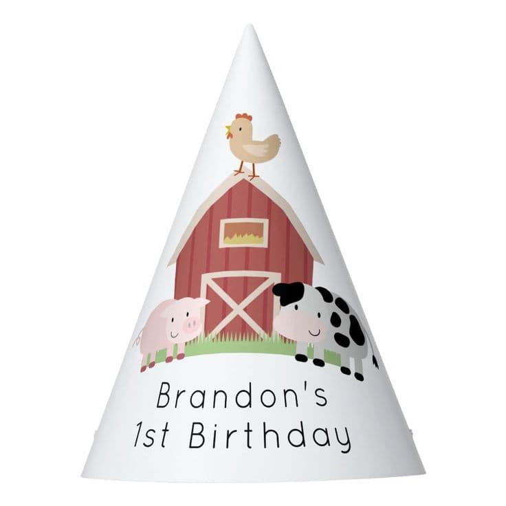 Farm Animals Barnyard White Birthday Party Hat | Zazzle | Birthday ...