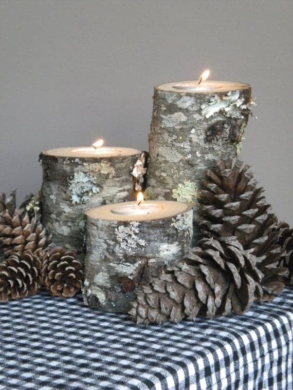 Rustic wood candle holder set, remember this for easy winter ...
