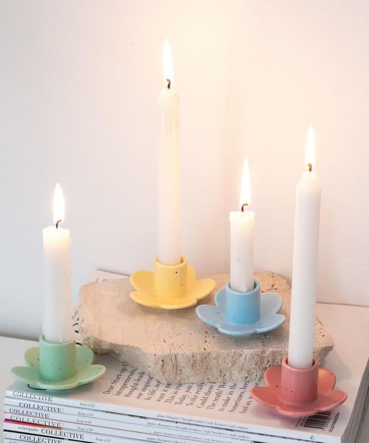 Flower Shaped Taper Candle Holders for Candlesticks, Set of 4 Ceramic ...