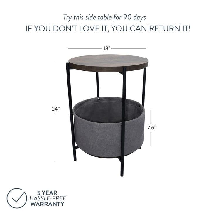 Nathan James 32201 Oraa Round Wood Side Table with Fabric Storage