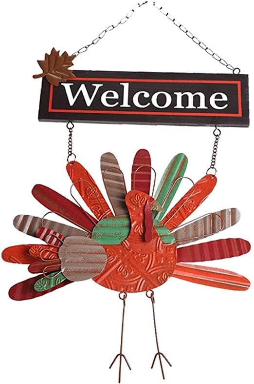 MorTime Thanksgiving Hanging Turkey Welcome Sign, 21" Wood Metal ...
