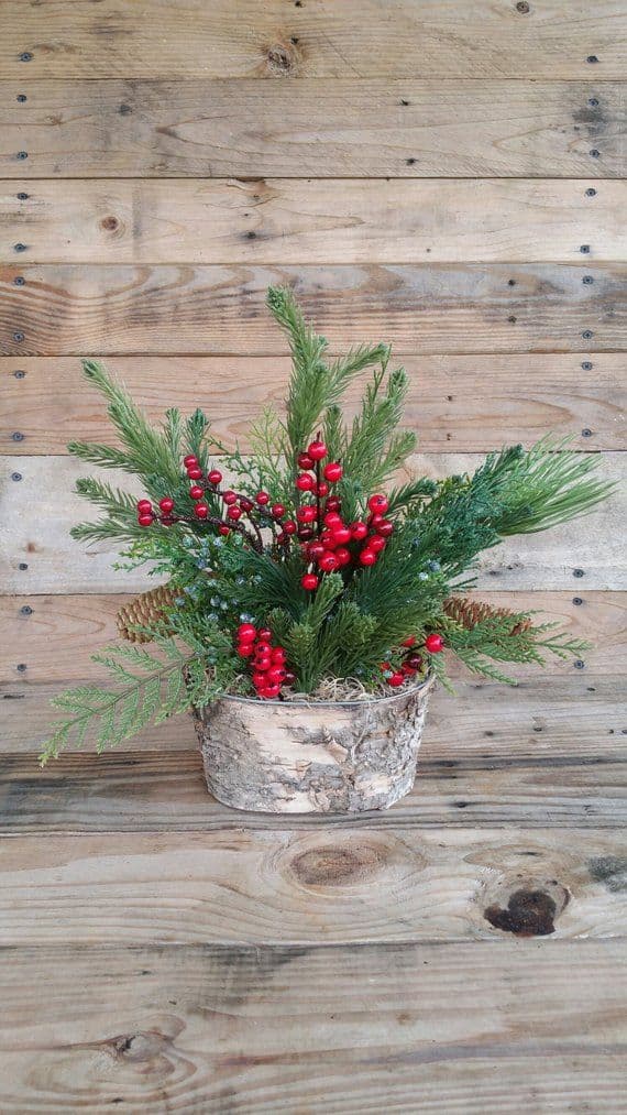 Rustic Evergreen and Berries Winter Centerpiece Rustic | Etsy | Winter ...