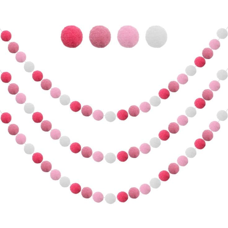 3PCS Felt Ball Garland Pink Pom Pom Garland 9.8 Feet 36 Balls 4 Pastel ...