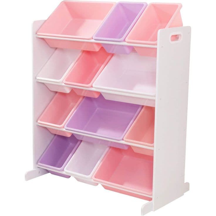 KidKraft Sort It and Store It Bin Unit Toy Organiser in White & Pastel ...