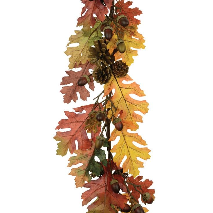 Autumn Oak Leaf Garland with Acorn & Pinecones - 150cm | Leaf garland ...