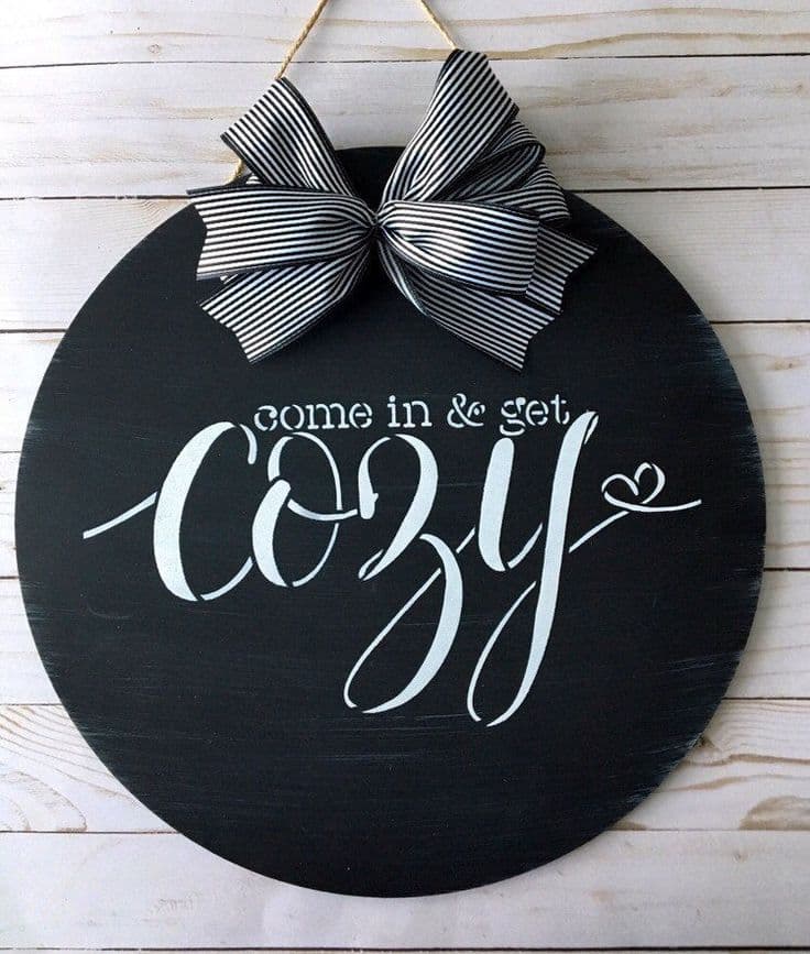 Cozy Winter Door Sign - Round Wood Front Door Decor